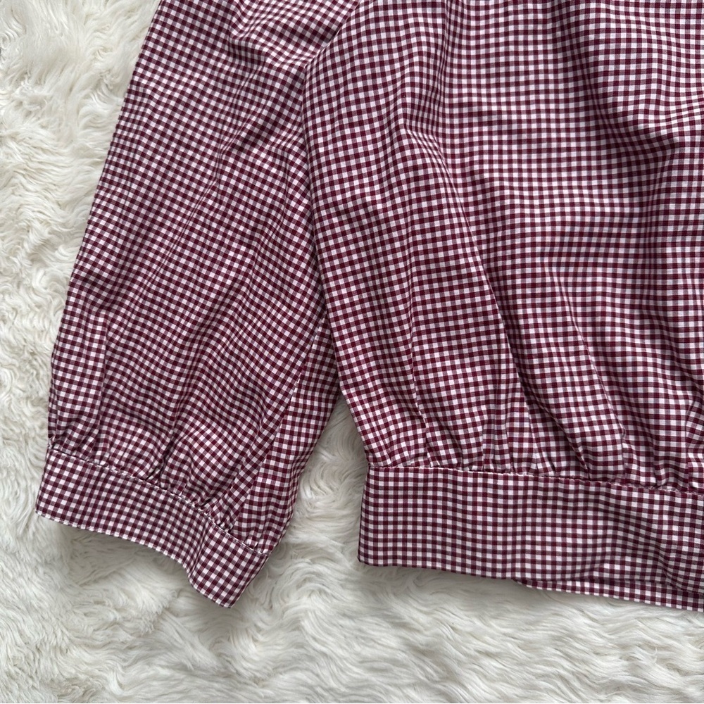 Madewell Blouse Wrap Top in Gingham Check Cropped Gingham Rusty Burgundy L - Picture 7 of 14
